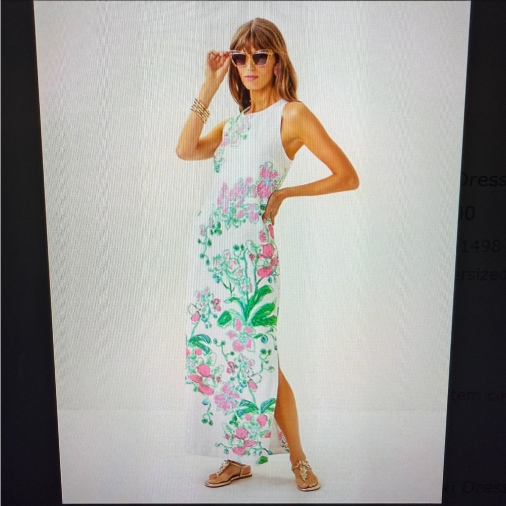 Lilly Pulitzer White Dress with Pink and Green Floral Design-NWT size S
